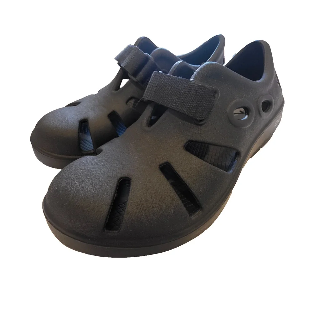 OOFOS OOahh Sport Flex Clogs Unisex M7/W9 Black Recovery Shoes Adjustable Strap
